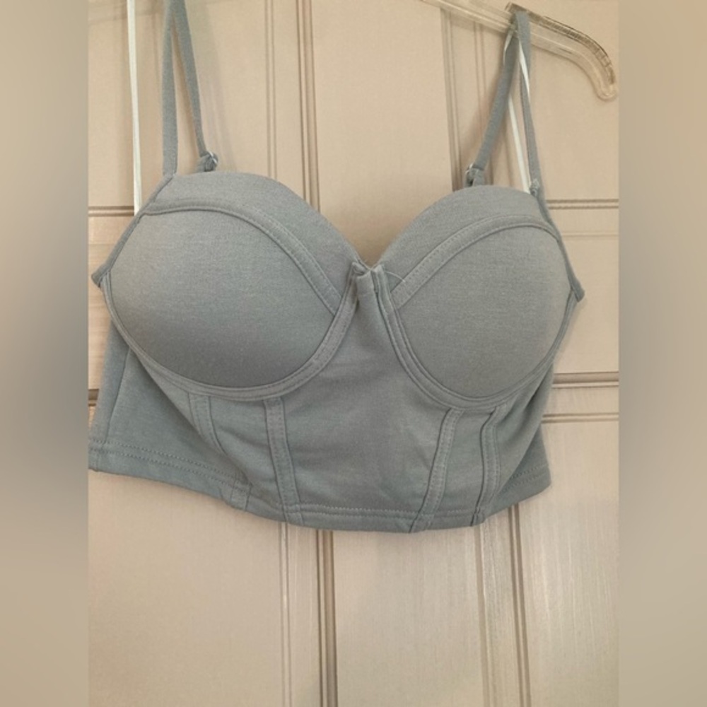 Haute Monde Light Green Fleece Lined Crop Bustier Bralette Top Women's Small